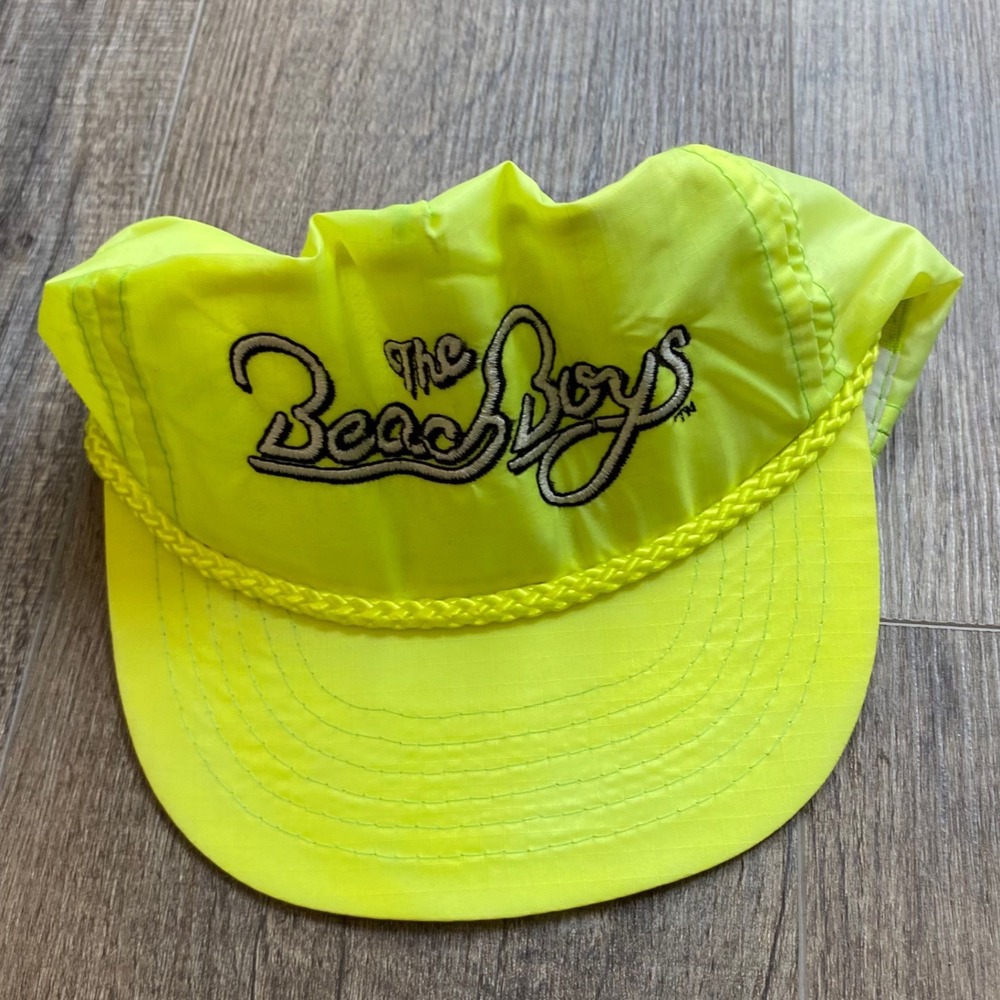 Vintage The Beach Boys Snapback Hat Neon Yellow Ripstop Rope Cap Designer Award
